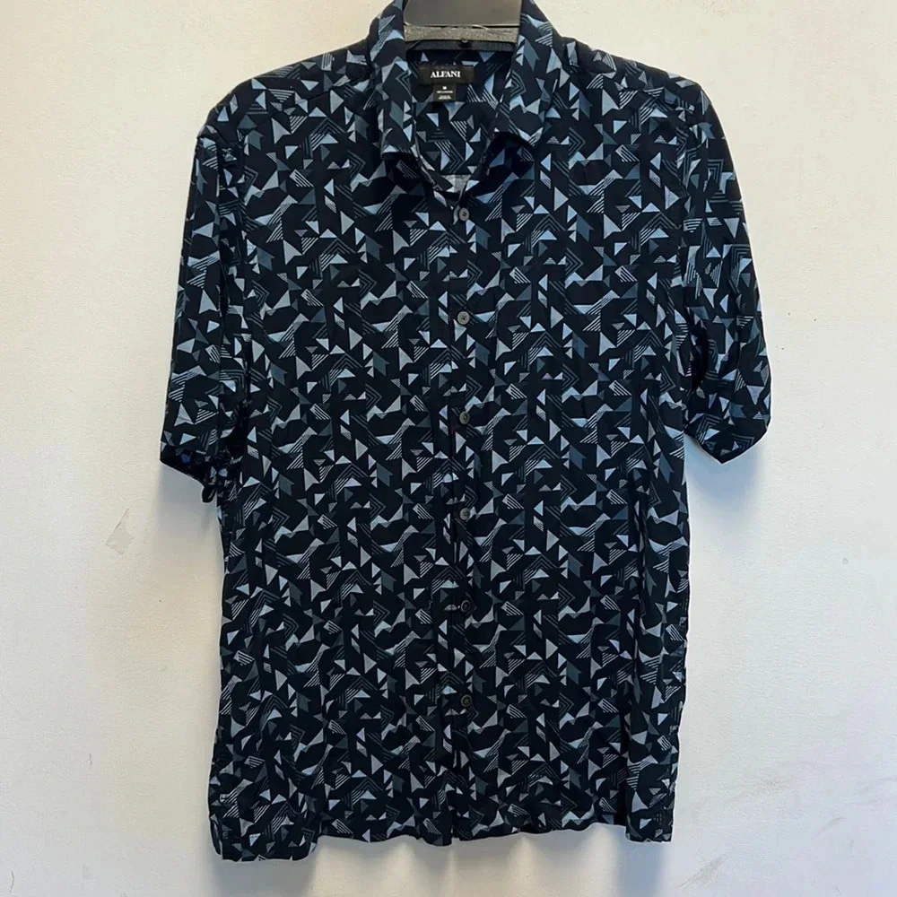 Alfani geometric short sleeve button down
